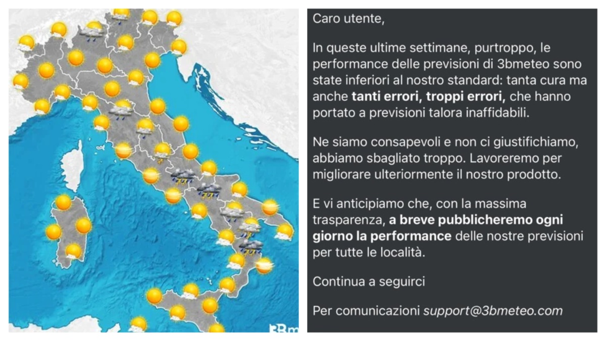 3BMeteo si scusa con gli utenti: “Abbiamo sbagliato troppo, lo sappiamo”